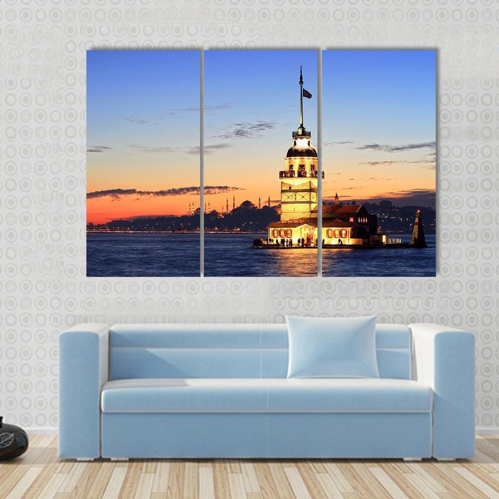 Istanbul Maiden Tower Canvas Wall Art-3 Horizontal-Gallery Wrap-37" x 24"-Tiaracle