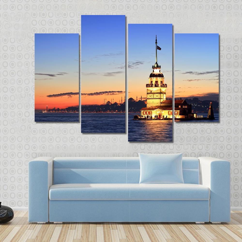 Istanbul Maiden Tower Canvas Wall Art-4 Pop-Gallery Wrap-50" x 32"-Tiaracle
