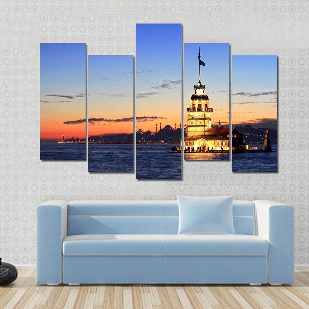 Istanbul Maiden Tower Canvas Wall Art-5 Pop-Gallery Wrap-47" x 32"-Tiaracle
