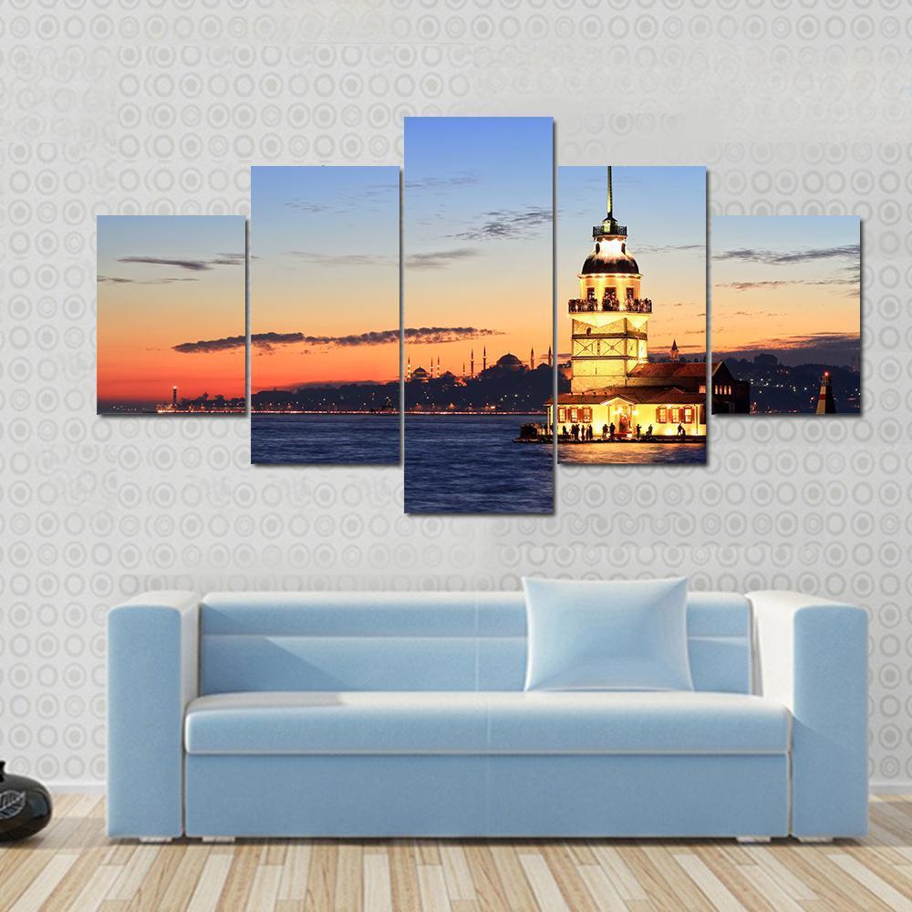 Istanbul Maiden Tower Canvas Wall Art-5 Star-Gallery Wrap-62" x 32"-Tiaracle