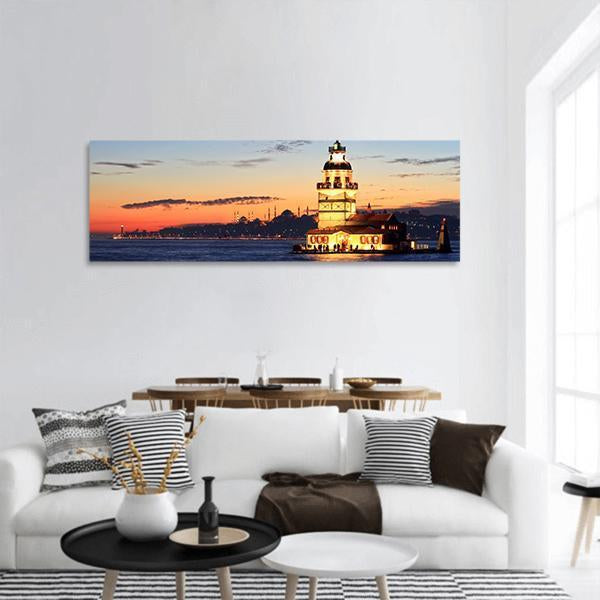 Istanbul Maiden Tower Panoramic Canvas Wall Art-1 Piece-36" x 12"-Tiaracle