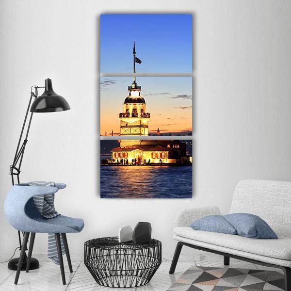 Istanbul Maiden Tower Vertical Canvas Wall Art-3 Vertical-Gallery Wrap-12" x 25"-Tiaracle