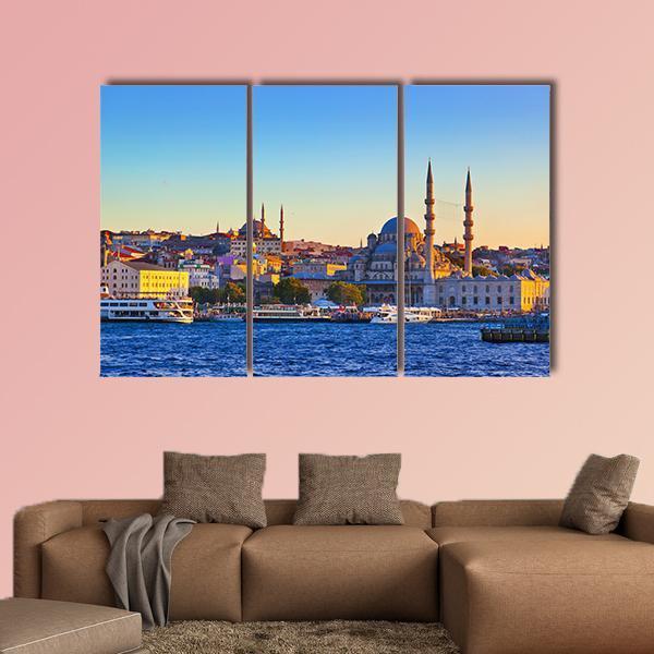 Istanbul Sunset Turkey Canvas Wall Art-3 Horizontal-Gallery Wrap-37" x 24"-Tiaracle