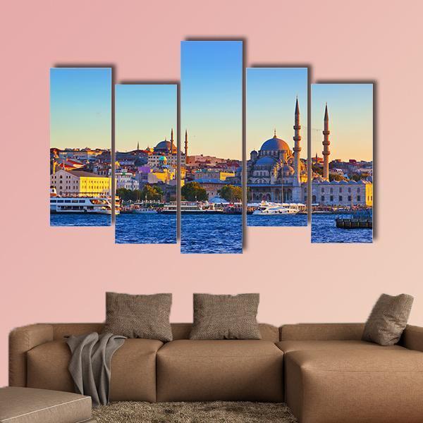 Istanbul Sunset Turkey Canvas Wall Art-5 Pop-Gallery Wrap-47" x 32"-Tiaracle