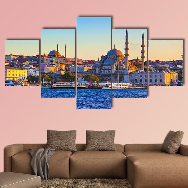 Istanbul Sunset Turkey Canvas Wall Art-5 Star-Gallery Wrap-62" x 32"-Tiaracle