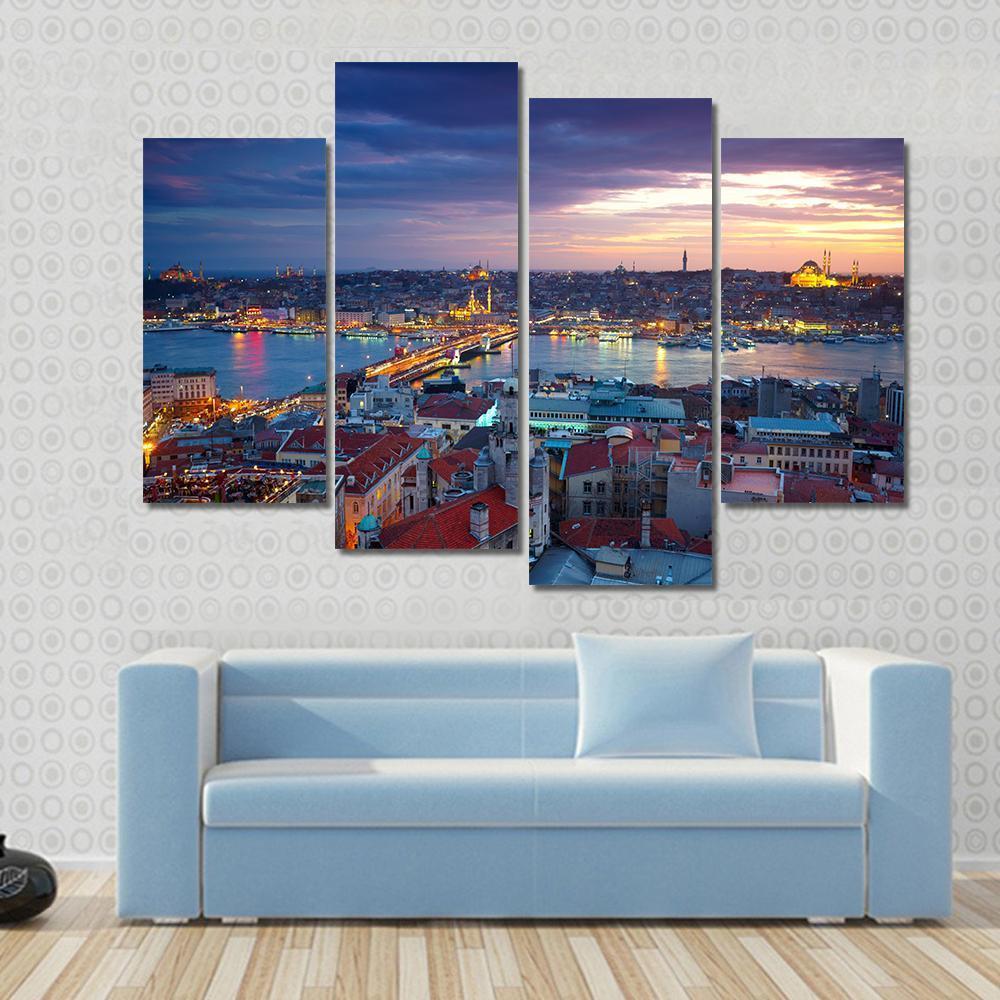 Istanbul Sunset Canvas Wall Art-4 Pop-Gallery Wrap-50" x 32"-Tiaracle
