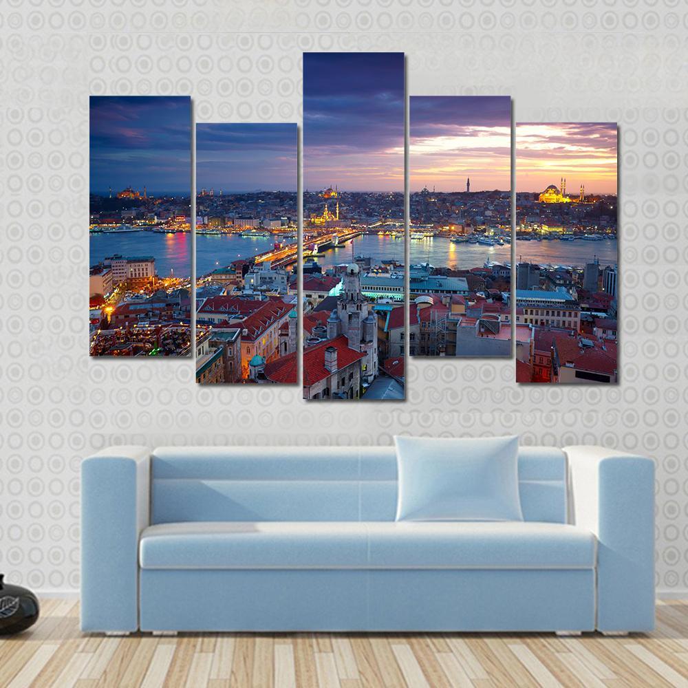 Istanbul Sunset Canvas Wall Art-5 Pop-Gallery Wrap-47" x 32"-Tiaracle