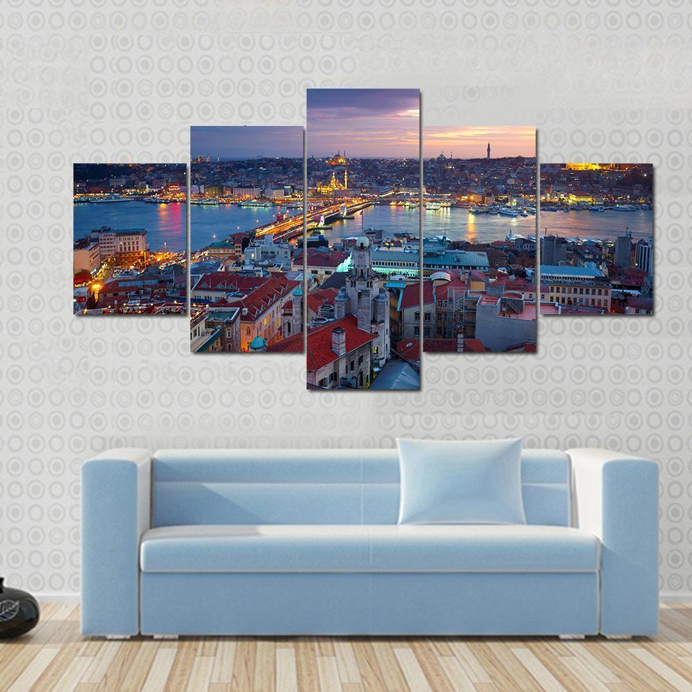 Istanbul Sunset Canvas Wall Art-5 Star-Gallery Wrap-62" x 32"-Tiaracle