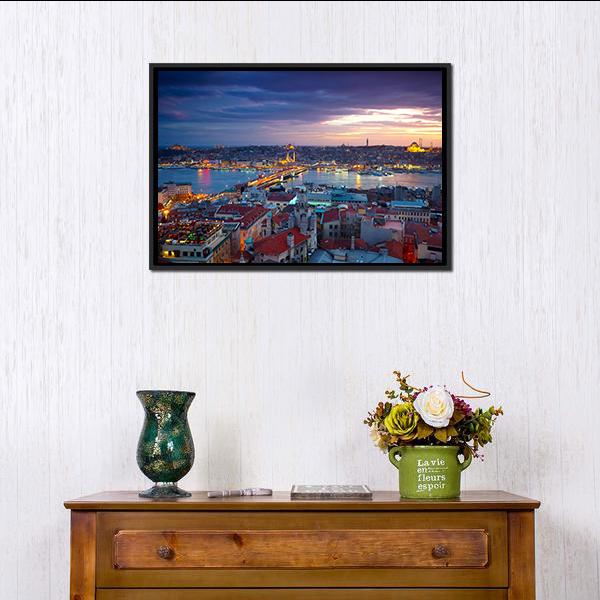 Istanbul Sunset Canvas Wall Art-1 Piece-Floating Frame-24" x 16"-Tiaracle