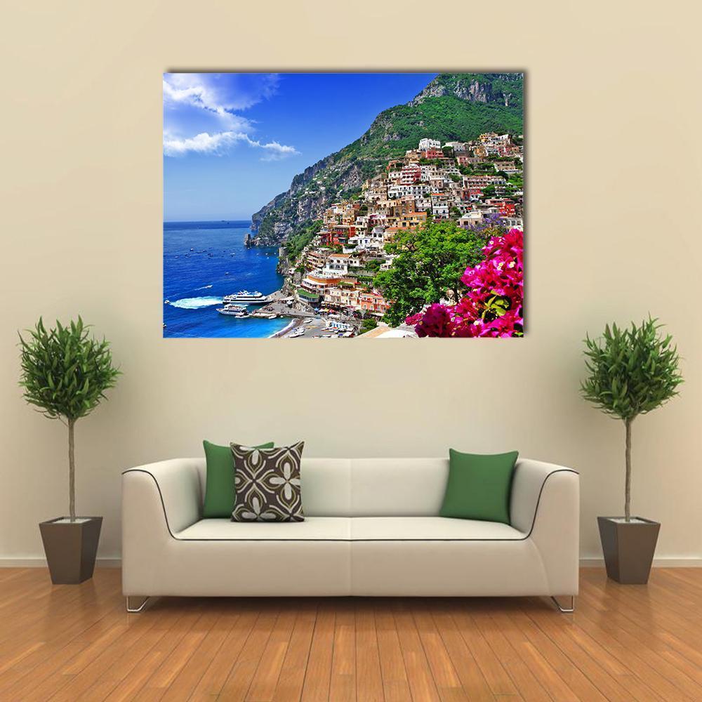 Italian Coast Positano Canvas Wall Art-1 Piece-Gallery Wrap-48" x 32"-Tiaracle