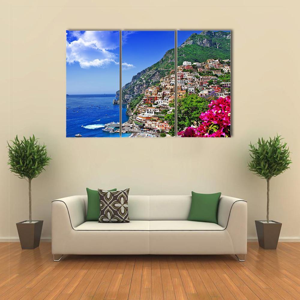 Italian Coast Positano Canvas Wall Art-4 Pop-Gallery Wrap-50" x 32"-Tiaracle