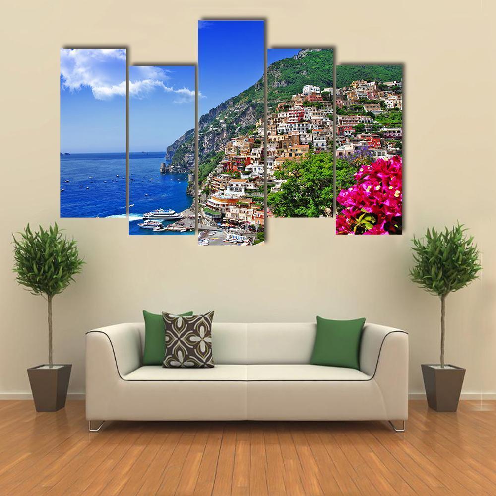 Italian Coast Positano Canvas Wall Art-5 Pop-Gallery Wrap-47" x 32"-Tiaracle