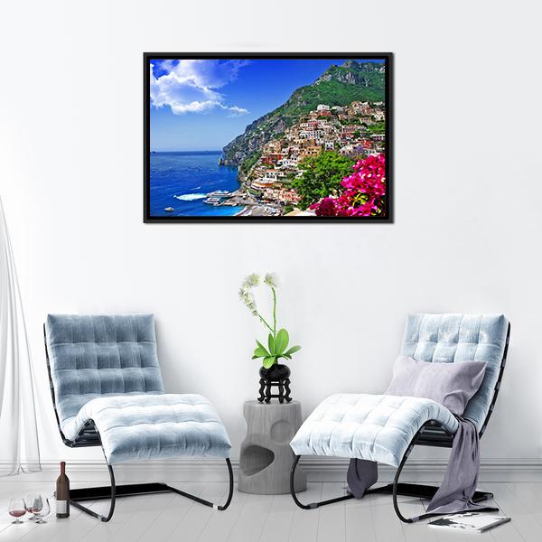 Italian Coast Positano Canvas Wall Art-3 Horizontal-Gallery Wrap-25" x 16"-Tiaracle