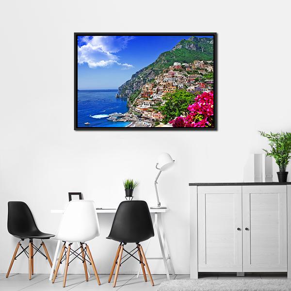 Italian Coast Positano Canvas Wall Art-3 Horizontal-Gallery Wrap-25" x 16"-Tiaracle
