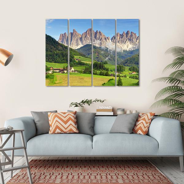 Italy Dolomites Val Di Funes Canvas Wall Art-4 Horizontal-Gallery Wrap-34" x 24"-Tiaracle