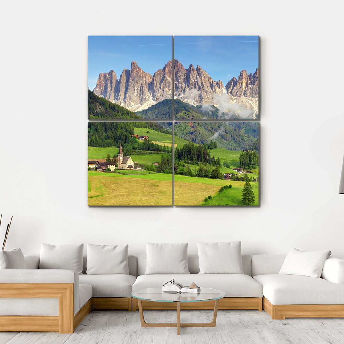 Italy Dolomites Val Di Funes Canvas Wall Art-4 Square-Gallery Wrap-17" x 17"-Tiaracle