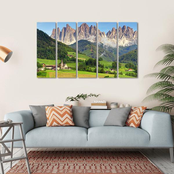 Italy Dolomites Val Di Funes Canvas Wall Art-5 Horizontal-Gallery Wrap-22" x 12"-Tiaracle