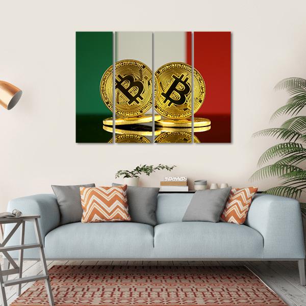 Italy Flag With Bitcoins Canvas Wall Art-4 Horizontal-Gallery Wrap-34" x 24"-Tiaracle