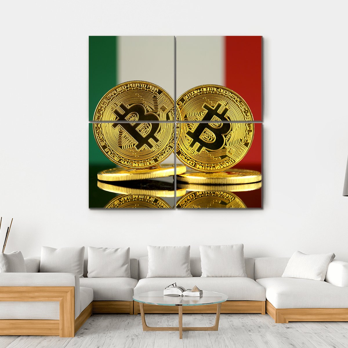 Italy Flag With Bitcoins Canvas Wall Art-4 Square-Gallery Wrap-17" x 17"-Tiaracle