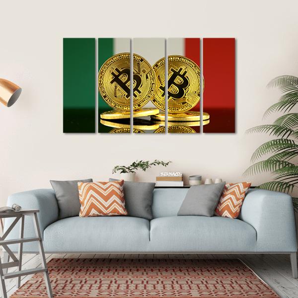 Italy Flag With Bitcoins Canvas Wall Art-5 Horizontal-Gallery Wrap-22" x 12"-Tiaracle