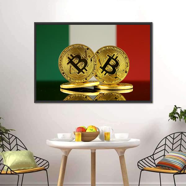 Italy Flag With Bitcoins Canvas Wall Art-3 Horizontal-Gallery Wrap-25" x 16"-Tiaracle