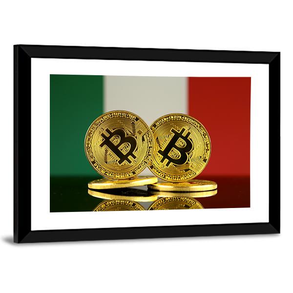 Italy Flag With Bitcoins Canvas Wall Art-3 Horizontal-Gallery Wrap-25" x 16"-Tiaracle
