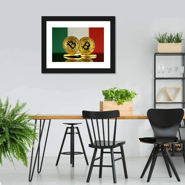 Italy Flag With Bitcoins Canvas Wall Art-5 Horizontal-Gallery Wrap-22" x 12"-Tiaracle