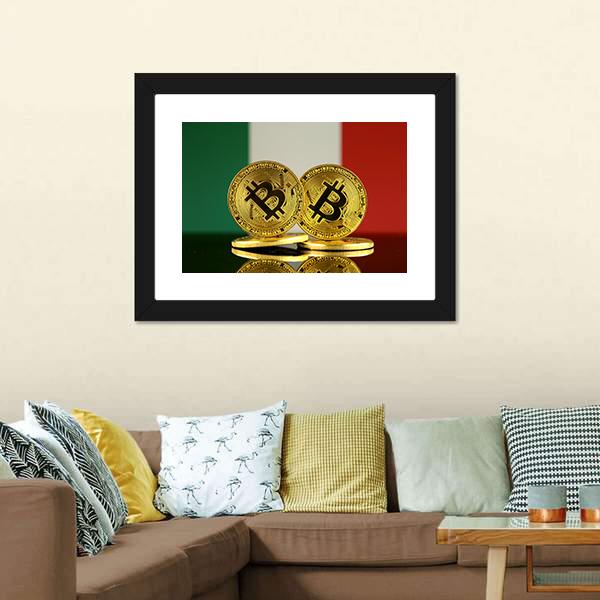 Italy Flag With Bitcoins Canvas Wall Art-3 Horizontal-Gallery Wrap-25" x 16"-Tiaracle