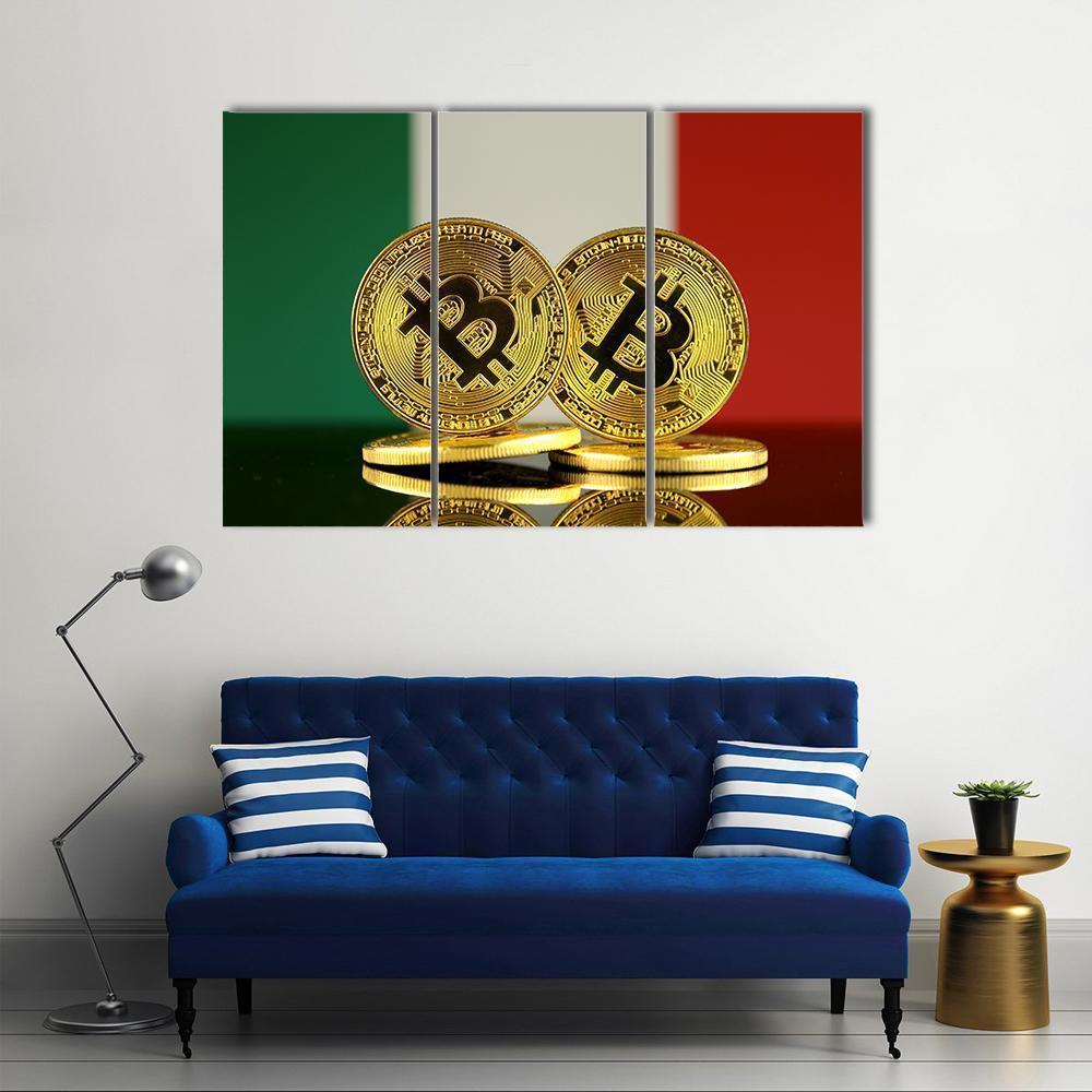 Italy Flag With Bitcoins Canvas Wall Art-3 Horizontal-Gallery Wrap-37" x 24"-Tiaracle