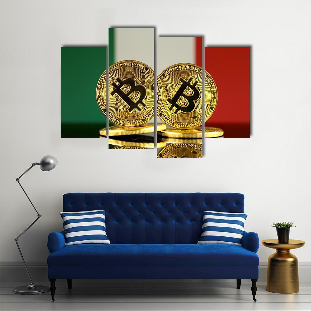 Italy Flag With Bitcoins Canvas Wall Art-4 Pop-Gallery Wrap-50" x 32"-Tiaracle