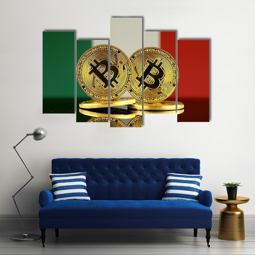Italy Flag With Bitcoins Canvas Wall Art-5 Pop-Gallery Wrap-47" x 32"-Tiaracle