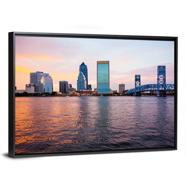 Jacksonville City Skyline Florida Panoramic Canvas Wall Art-1 Piece-36" x 12"-Tiaracle