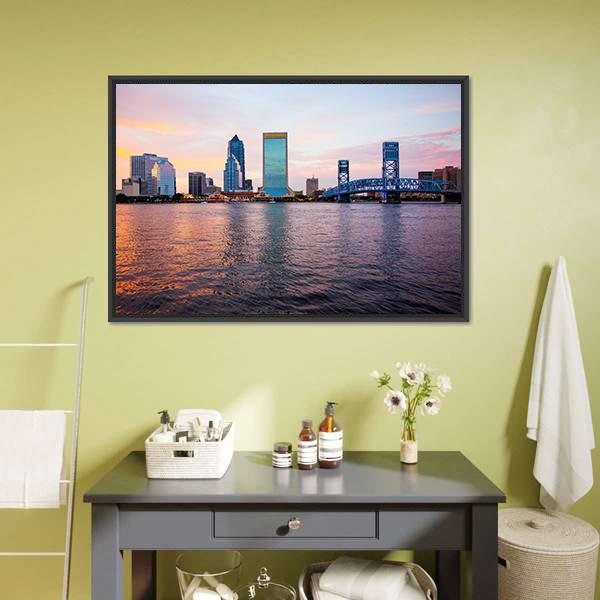 Jacksonville City Skyline Florida Panoramic Canvas Wall Art-1 Piece-36" x 12"-Tiaracle