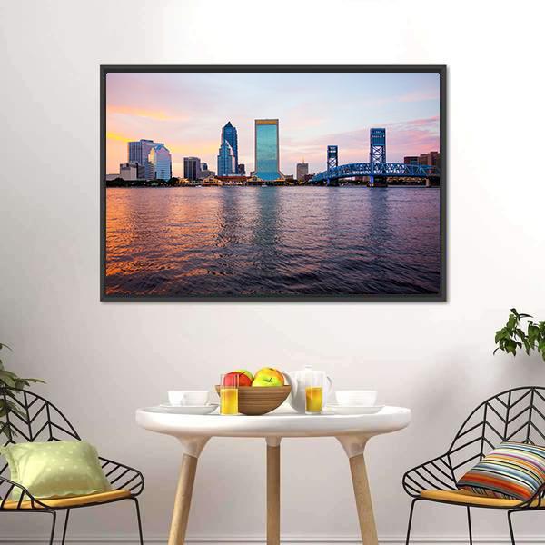 Jacksonville City Skyline Florida Panoramic Canvas Wall Art-1 Piece-36" x 12"-Tiaracle