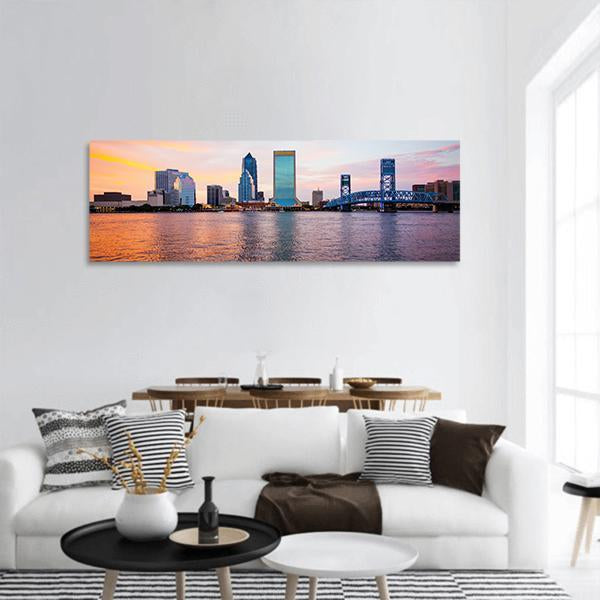 Jacksonville City Skyline Florida Panoramic Canvas Wall Art-3 Piece-25" x 08"-Tiaracle