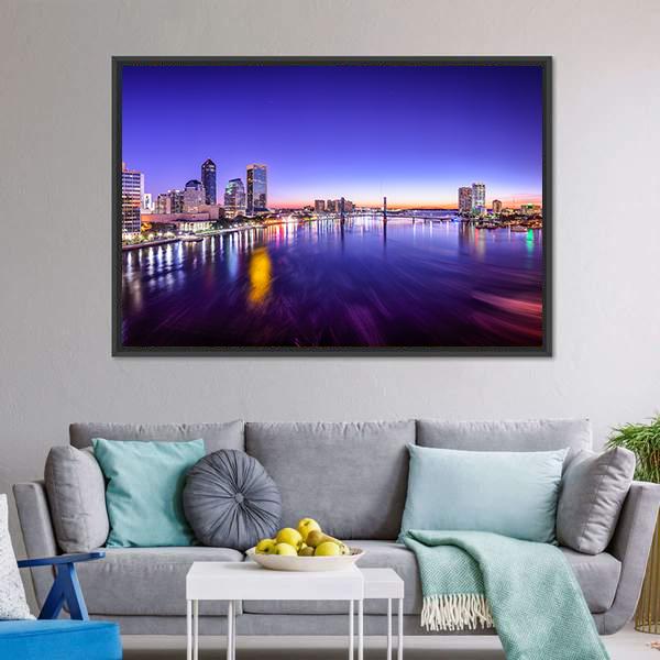 Jacksonville Cityscape At Dawn Panoramic Canvas Wall Art-1 Piece-36" x 12"-Tiaracle