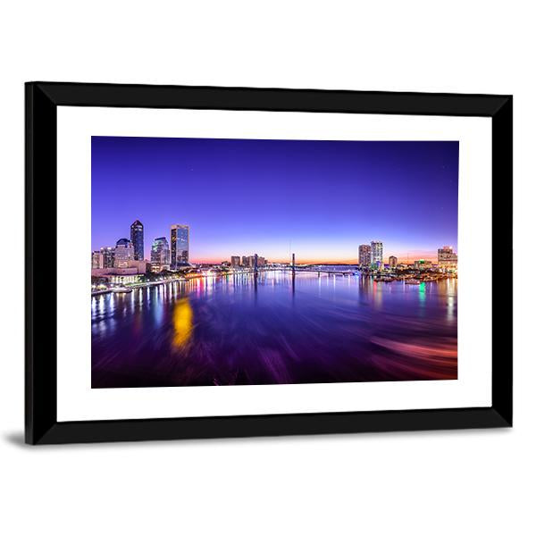 Jacksonville Cityscape At Dawn Panoramic Canvas Wall Art-1 Piece-36" x 12"-Tiaracle