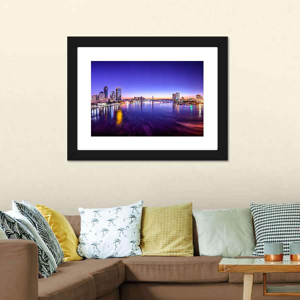 Jacksonville Cityscape At Dawn Panoramic Canvas Wall Art-1 Piece-36" x 12"-Tiaracle