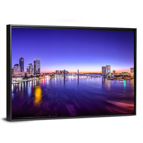 Jacksonville Cityscape At Dawn Panoramic Canvas Wall Art-1 Piece-36" x 12"-Tiaracle