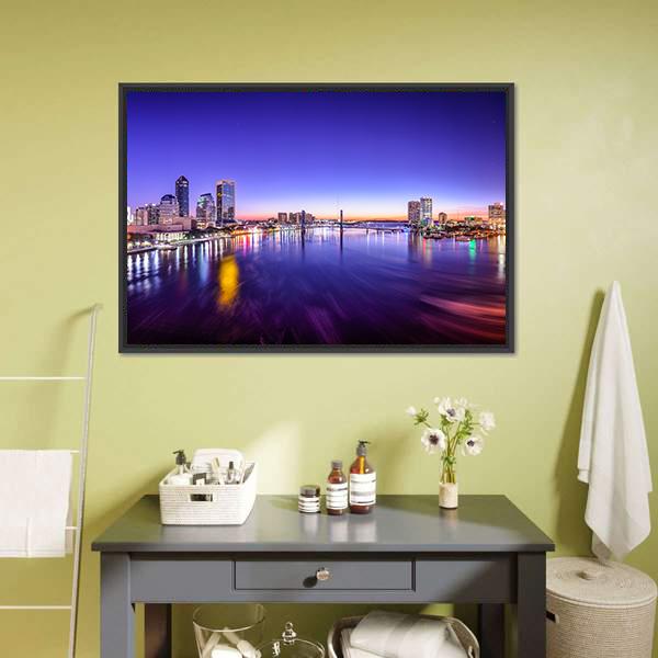 Jacksonville Cityscape At Dawn Panoramic Canvas Wall Art-1 Piece-36" x 12"-Tiaracle
