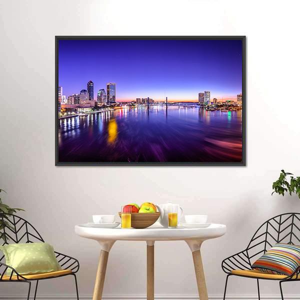 Jacksonville Cityscape At Dawn Panoramic Canvas Wall Art-1 Piece-36" x 12"-Tiaracle