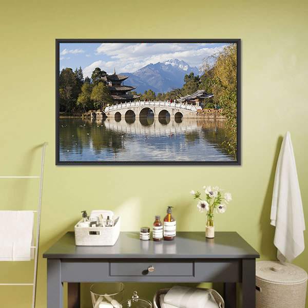 Jade Dragon Snow Mountain Canvas Wall Art-1 Piece-Floating Frame-24" x 16"-Tiaracle