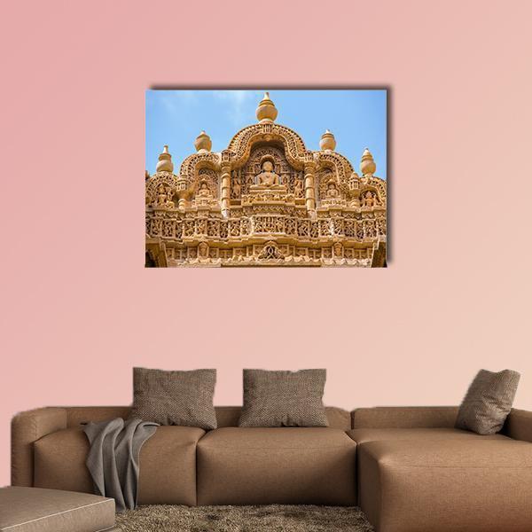 Jain Temple in Jaisalmer Canvas Wall Art in beige, brown and blue, single panel hung on a wall