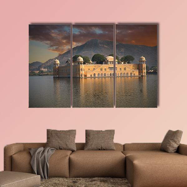 Water Palace In Jaipur Canvas Wall Art-5 Star-Gallery Wrap-62" x 32"-Tiaracle