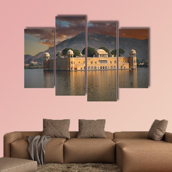 Water Palace In Jaipur Canvas Wall Art-4 Pop-Gallery Wrap-50" x 32"-Tiaracle