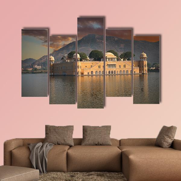Water Palace In Jaipur Canvas Wall Art-5 Pop-Gallery Wrap-47" x 32"-Tiaracle