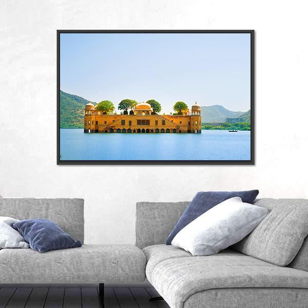 Jal Mahal Canvas Wall Art-1 Piece-Floating Frame-24" x 16"-Tiaracle