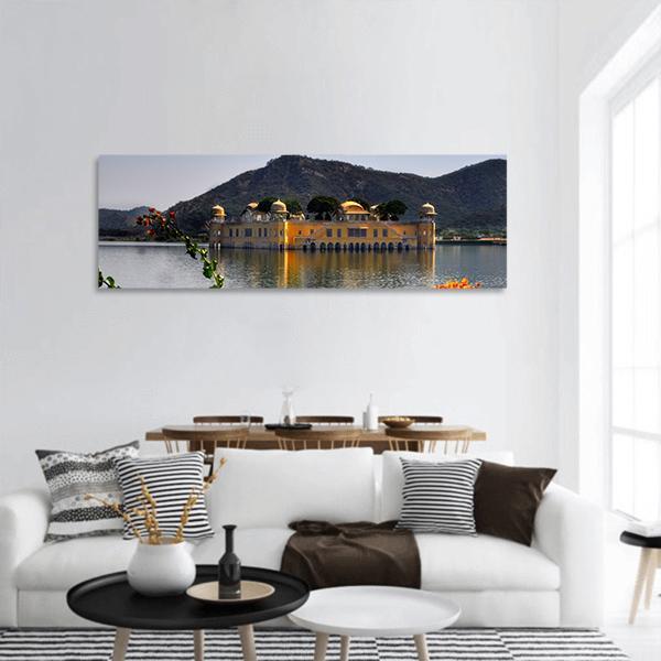 Jal Mahal In Jaipur Panoramic Canvas Wall Art-3 Piece-25" x 08"-Tiaracle