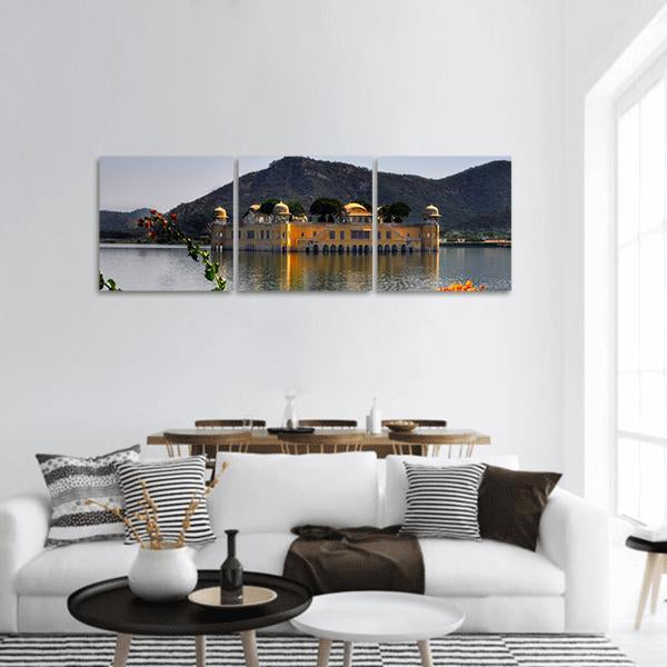 Jal Mahal In Jaipur Panoramic Canvas Wall Art-3 Piece-25" x 08"-Tiaracle