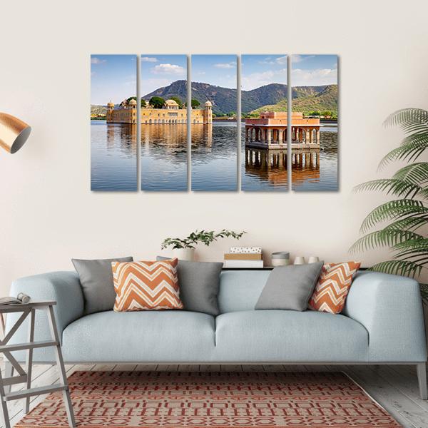 Jal Mahal In Man Sagar Lake Canvas Wall Art-5 Horizontal-Gallery Wrap-22" x 12"-Tiaracle